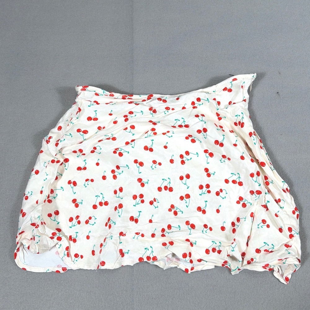 Zara Womens Cherry Print Mini Skirt Cream Red Size S 7385/564/712